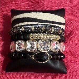 Women's Black and Clear Crystal Stackable Bracelet Set